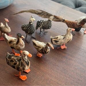 Handcrafted Feathered Bird Figurines - Brown and Orange 10pcs
